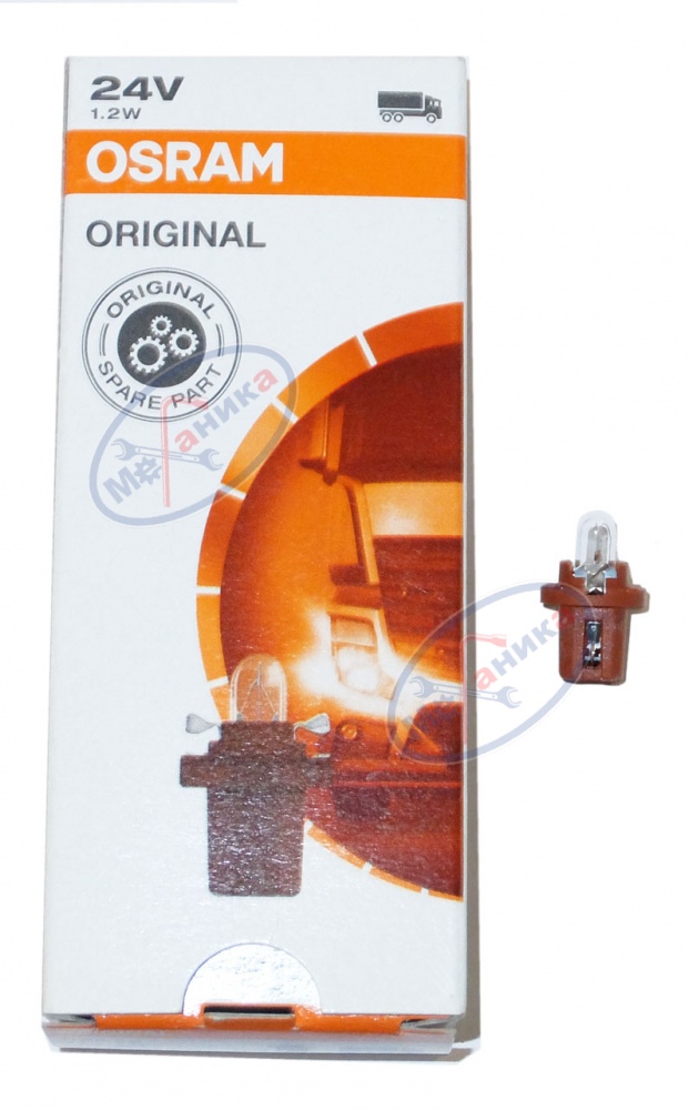 Лампа 24V1,2W (Osram) с серым патроном (B8.5d) посветка приборов и выключ (Германия)