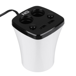 Зарядка от прикуривателя 2 гнезда +2USB (NEW GALAXY) в подстаканник 738-026