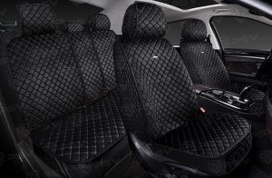 Чехлы-накидки 5D (PSV) Velur (Черный/Черная строчка), комплект на весь салон, велюр