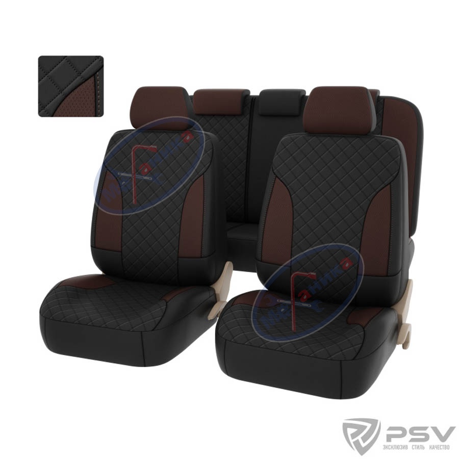 Чехлы L (PSV) King NEXT экокожа+терморомб Чёрный-Коричневый