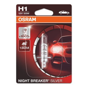 Лампа галог H1 12V55W+100% (Osram) NIGHT BREAKER SILVER блистер 64150NBS-01B