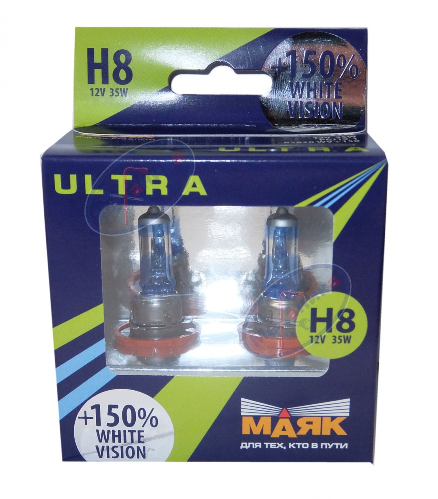 Лампа галог H8 12V35W+150% (Маяк) ULTRA White Vision 82820WV+150