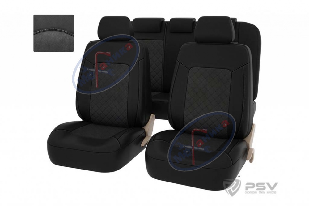Чехлы L (PSV) Elegant NEXT экокожа Черный + т. серая алькантара