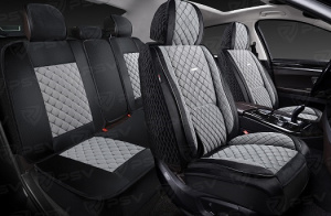 Чехлы-накидки 5D (PSV) Favorit Velur (Черно-Серый/Серая строчка), комплект на весь салон, велюр