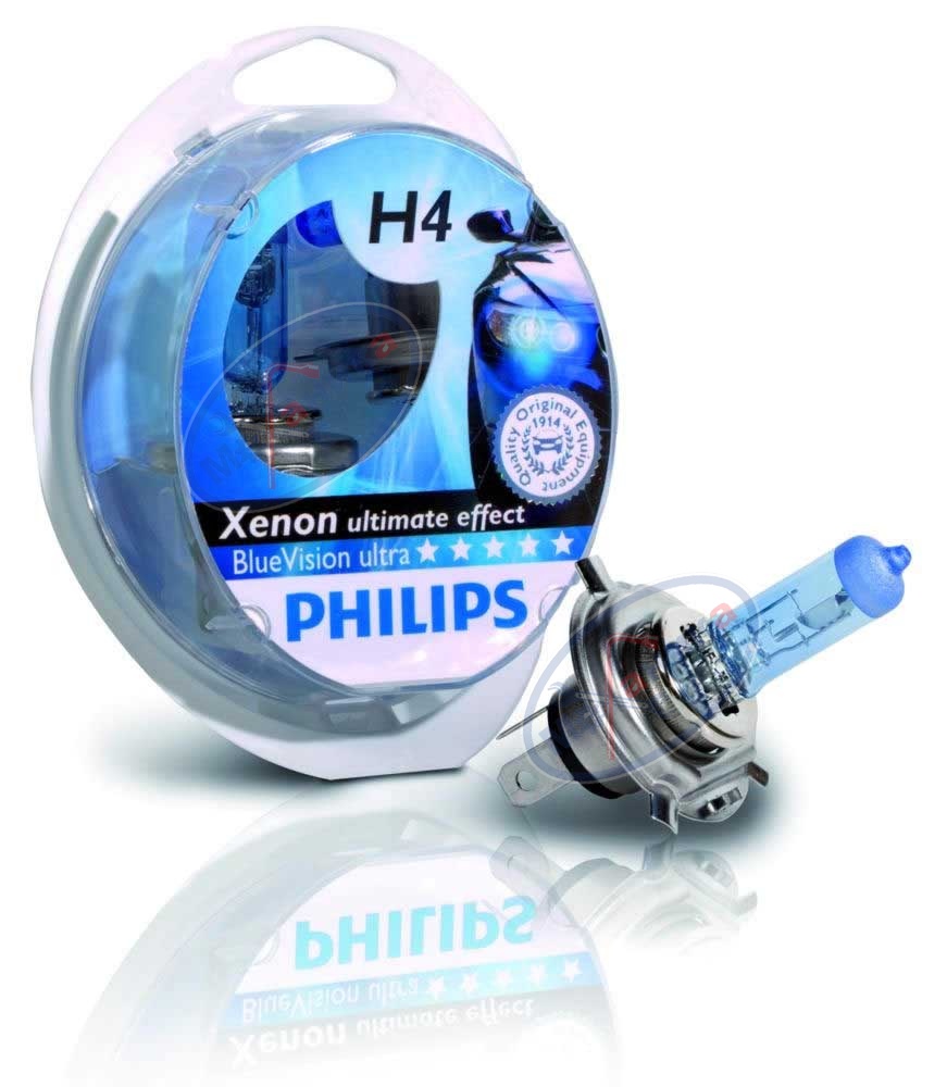 Лампа галог H4 12V60/55W (PHILIPS) 4000K BlueVision Ultra 2шт+2шт W5W 12342 BVUSM