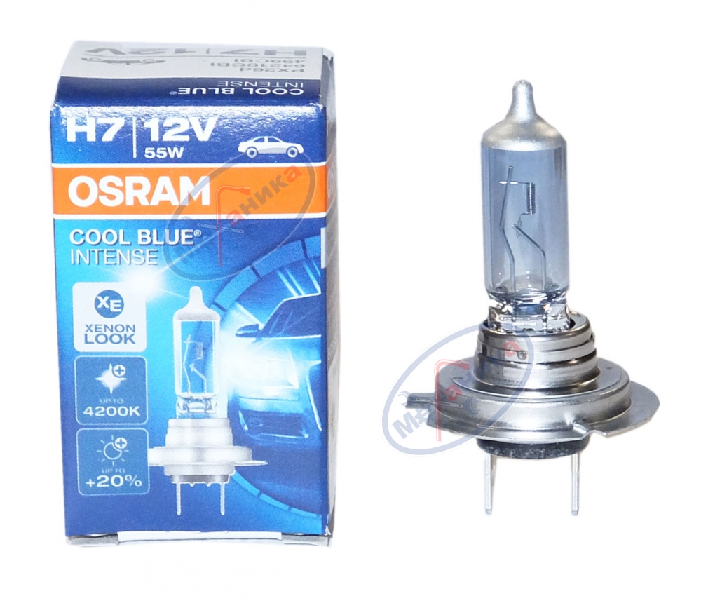 Лампа галог H7 12V55W+20% (Osram) 4200K COOL BLUE INTENSE белая 64210CBI PX26d