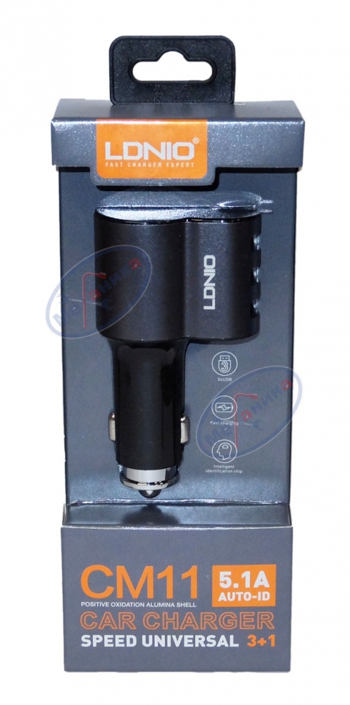 Разветвитель прикуривателя 1 гнездо с 3 USB (LDNIO) + провод 1м Type-C 12V/24V CM-113