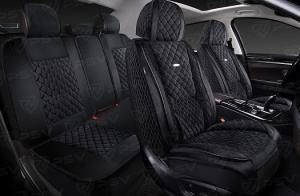 Чехлы-накидки 5D (PSV) Favorit Velur (Черный/Черная строчка), комплект на весь салон, велюр