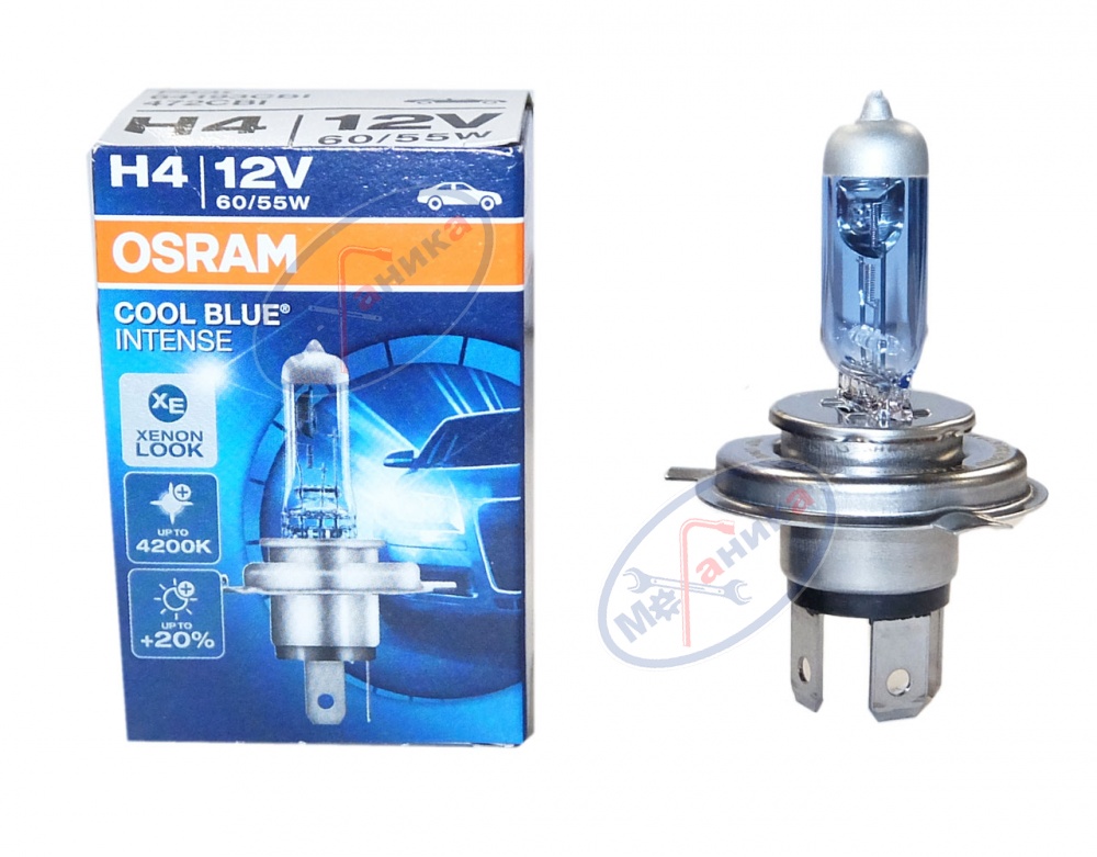 Лампа галог H4 12V60/55W+20% (Osram) 4200K COOL BLUE INTENSE белая 64193CBI P43t-38