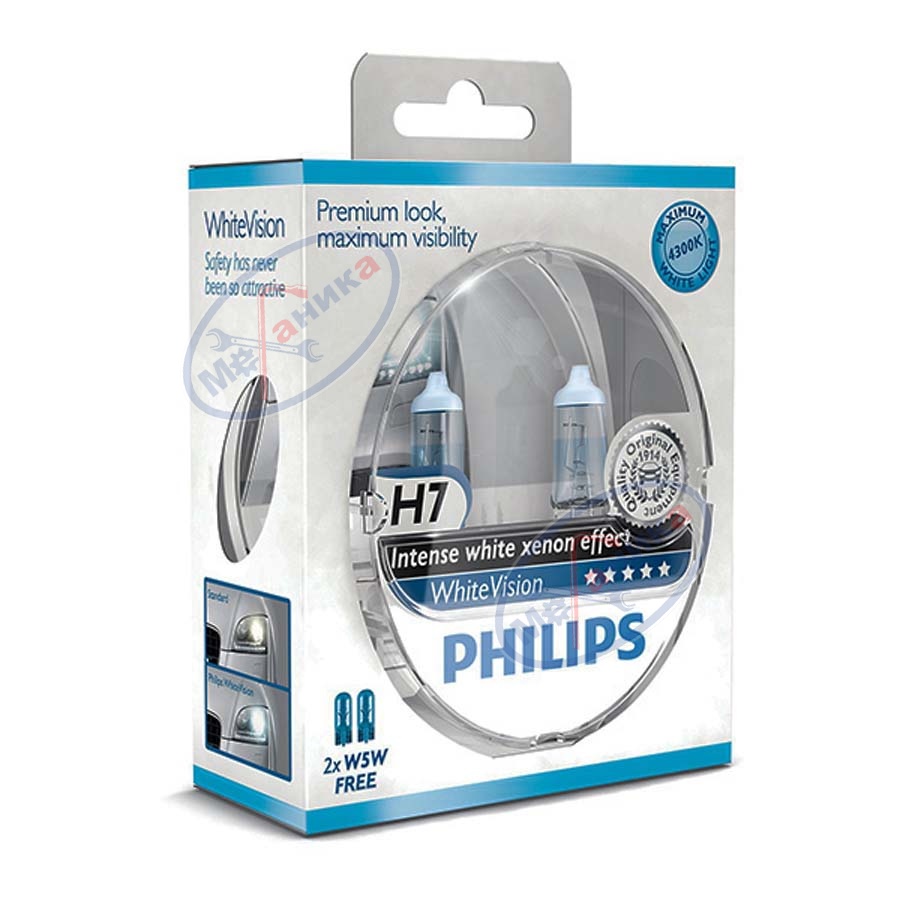Лампа галог H7 12V55W (PHILIPS) WhiteVision к-т2шт 12972 WHVSM