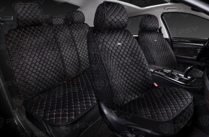 Чехлы-накидки 5D (PSV) Velur (Черный/Красная строчка), комплект на весь салон, велюр