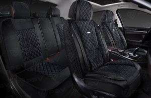 Чехлы-накидки 5D (PSV) Favorit Velur (Черный/Синяя строчка), комплект на весь салон, велюр