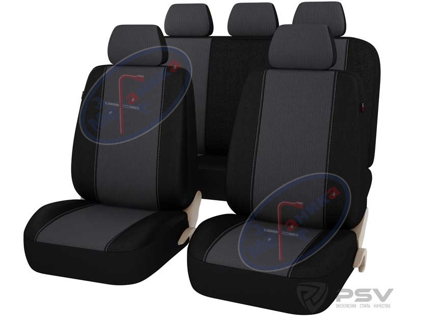 Чехлы L (PSV) жаккард, карман, 6 молний, AirBag, Klassik mech, Серый