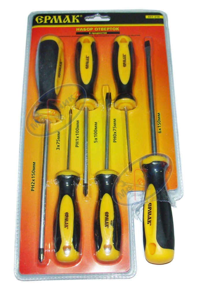 Отвертки набор (шл 6х100, РН1, РНх100, SL5, SL6x100) 6 шт (Ермак)