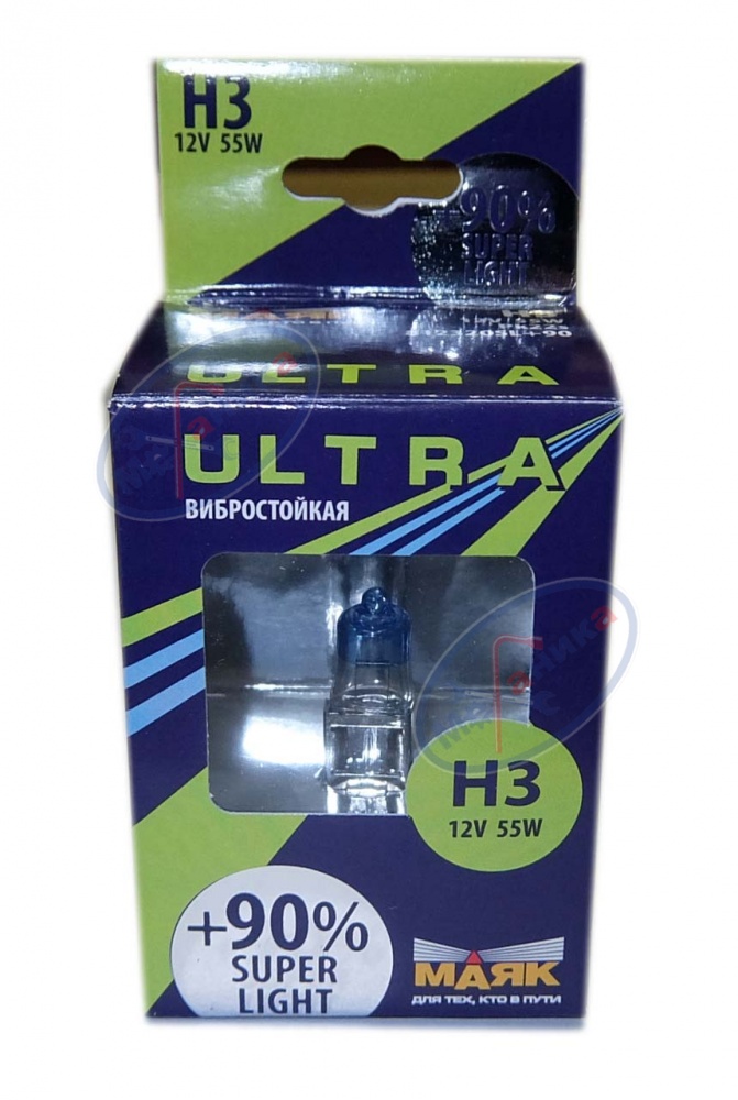 Лампа галог H3 12V55W+90% (Маяк) ULTRA Super Light 812320 SL+90