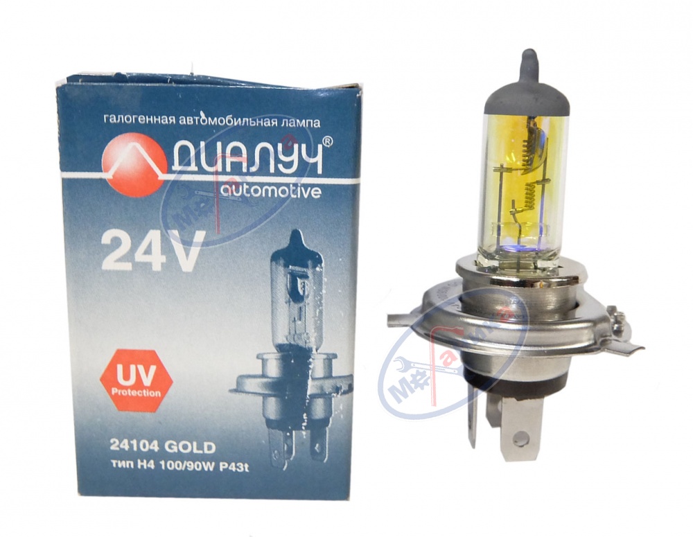 Лампа галог H4 24V100/90W (ДИАЛУЧ) 24104GOLD